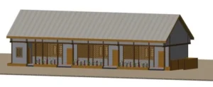 Construction de module de salle de classe équipée avec bureau, magasin et bloc de latrine