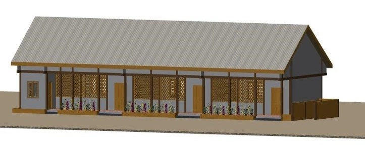 Construction de module de salle de classe équipée avec bureau, magasin et bloc de latrine